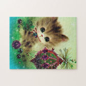 Retro  Kat kerstfeestelijke puzzel Legpuzzel (Horizontaal)