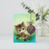  retro kat kerstvakantie briefkaart (Staand voorkant)