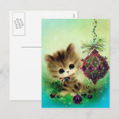  retro kat kerstvakantie briefkaart (Voorkant / Achterkant)