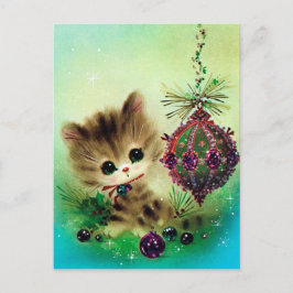  retro kat kerstvakantie briefkaart