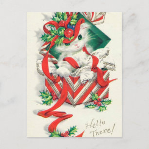  retro kat kerstvakantie briefkaart