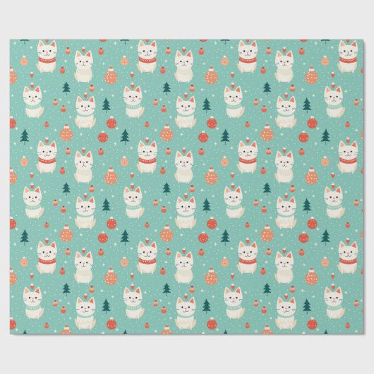 Retro Kat Kerstvakantie Cadeaupapier (Vlak)