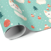 Retro Kat Kerstvakantie Cadeaupapier (Rol Hoek)