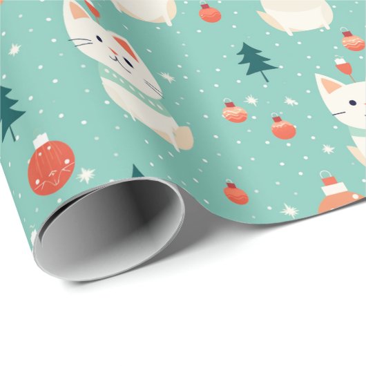 Retro Kat Kerstvakantie Cadeaupapier (Rol Hoek)