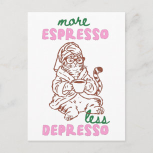 Retro Kat Koffie Meer Espresso Minder Depresso Briefkaart