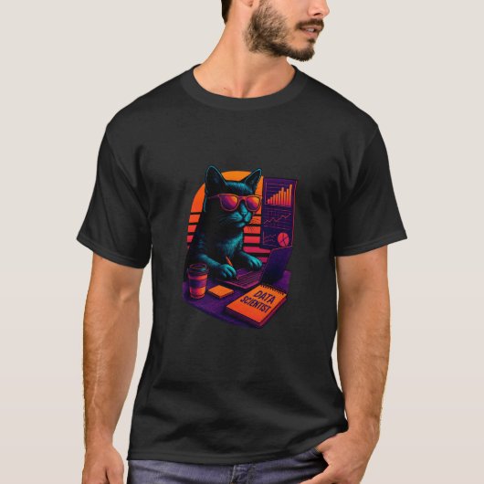 Retro kat met data AI-vaardigheden data wetenschap T-shirt (Voorkant)