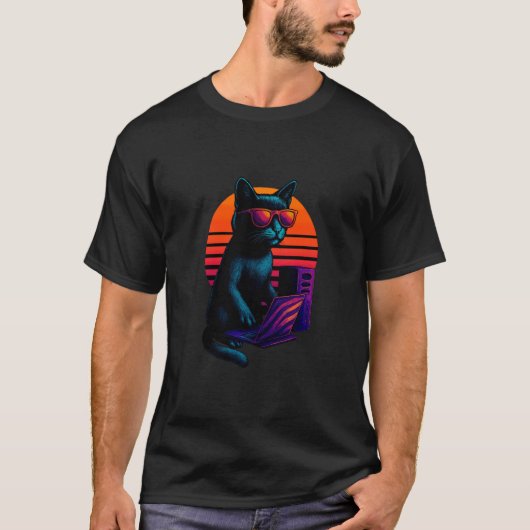 Retro kat met IT-netwerkvaardigheden computersyste T-shirt (Voorkant)