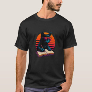 Retro kat met potlood notitieboek kalligrafie schr t-shirt