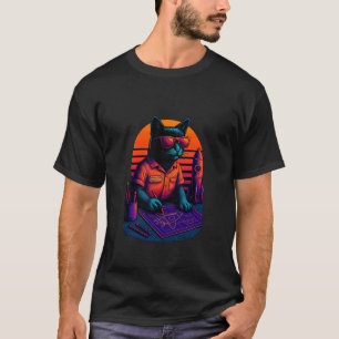 Retro kat met raket ruimte vaardigheden Aerospace T-shirt