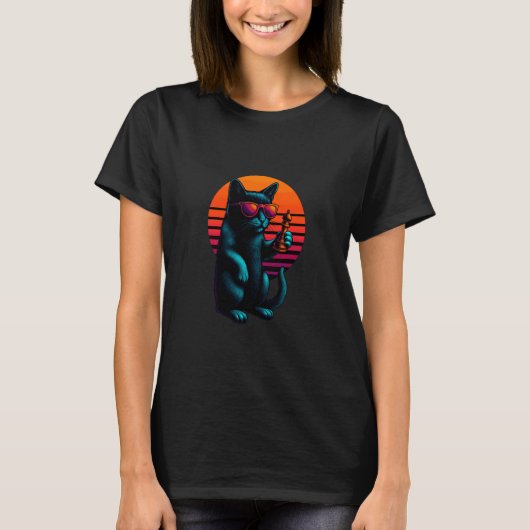 Retro kat met schaakstuk schaakspeler t-shirt (Voorkant)