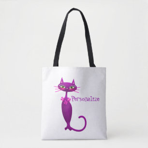 Retro kat midden eeuw schattige meisjes tote bag