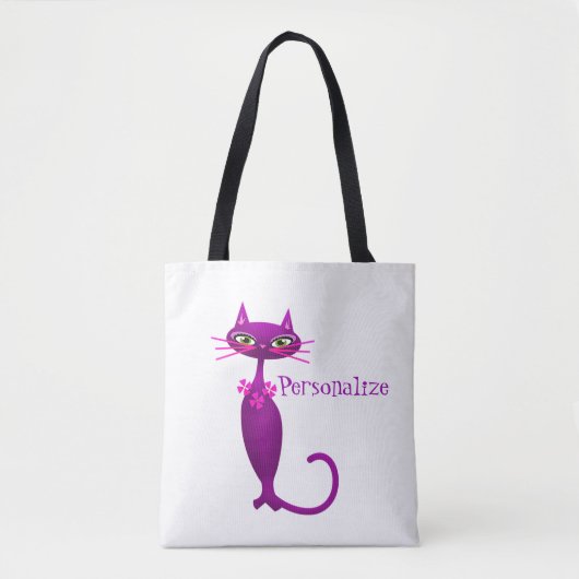 Retro kat midden eeuw schattige meisjes tote bag (Voorkant)