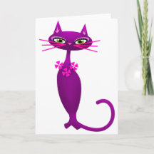Retro kat midden eeuw schattige paarse roze
