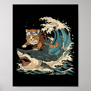 Retro Kat Ninja Schattig Dier Kitten Dier Hallowee Poster