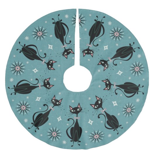 Retro-Kat op Cadet Blue Kerstboom Rok (Voorkant)