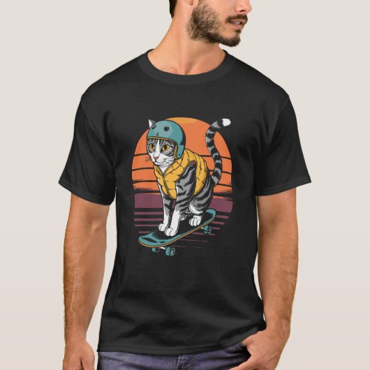 Retro kat op skateboard t-shirt (Voorkant)