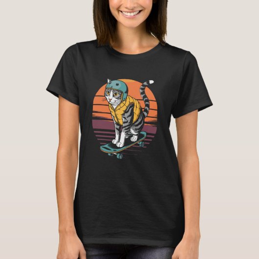 Retro kat op skateboard t-shirt (Voorkant)