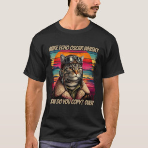 Retro Kat Pilot Mike Echo Oscar Whisky M E O W vo T-shirt