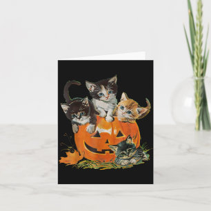 Retro kat pompoen Halloween bloemen uit de jaren 9 Kaart