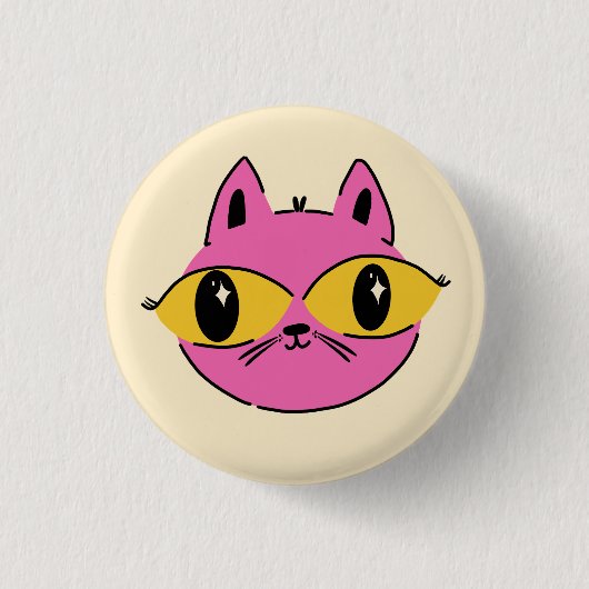 Retro Kat Ronde Button 3,2 Cm (Voorkant)