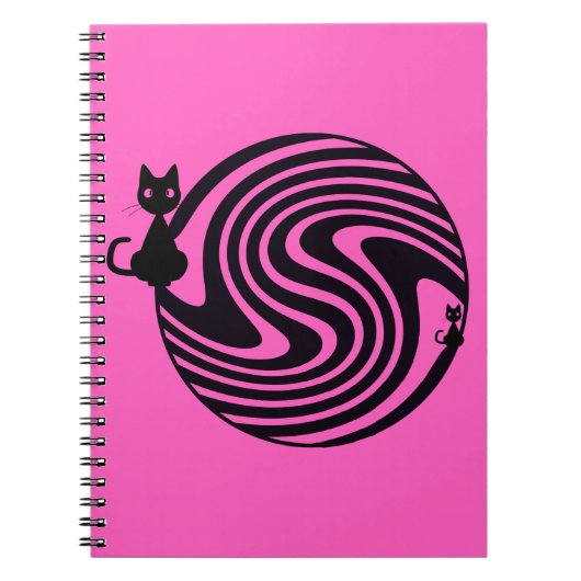 Retro Kat - Roze Psychedelische Draaikolk Notitieboek (Voorkant)