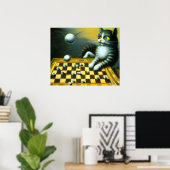 RETRO KAT SPEELT SCHAAK | WHIMSICHE DECORATIE (Thuiskantoor)