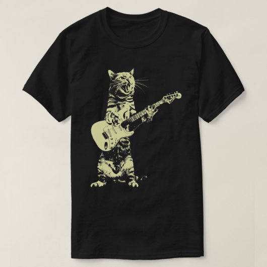 Retro Kat Spelen Bas Gitaar Kat Gitarist Muziek T-shirt (Design voorkant)