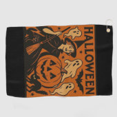 /retro kat, spook, pompoen & heks golfhanddoek (Horizontaal)