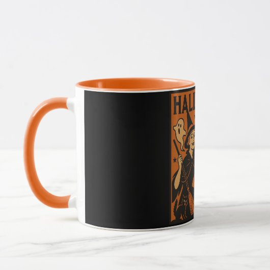 /retro kat, spook, pompoen & heks mok (Links)