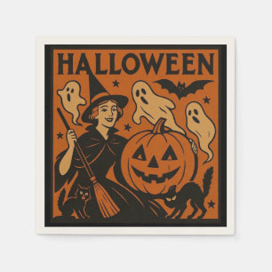 /retro kat, spook, pompoen & heks servet