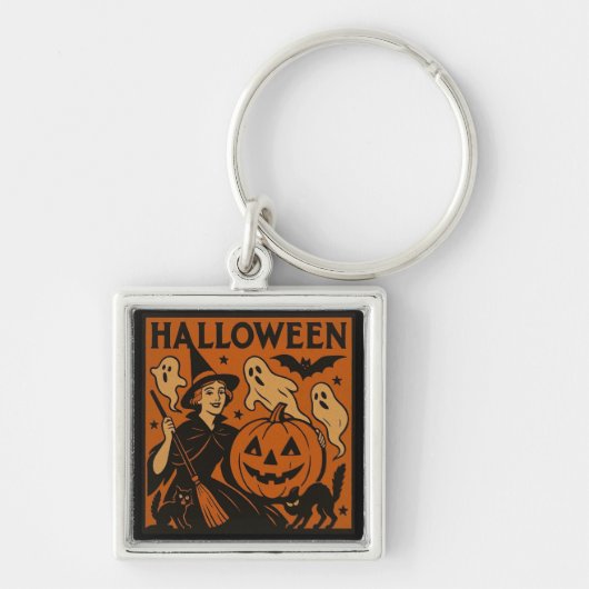 /retro kat, spook, pompoen & heks sleutelhanger (Voorkant)