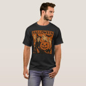 /retro kat, spook, pompoen & heks t-shirt (Voorkant volledig)