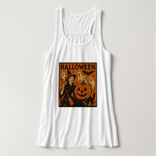 /retro kat, spook, pompoen & heks tanktop