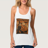 /retro kat, spook, pompoen & heks tanktop (Voorkant)