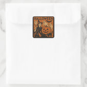 /retro kat, spook, pompoen & heks vierkante sticker (Tas)