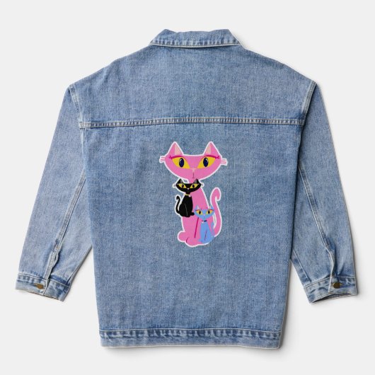 Retro Kat Trio Schattige Fun Cartoon Retro Design Denim Jacket (Achterkant)