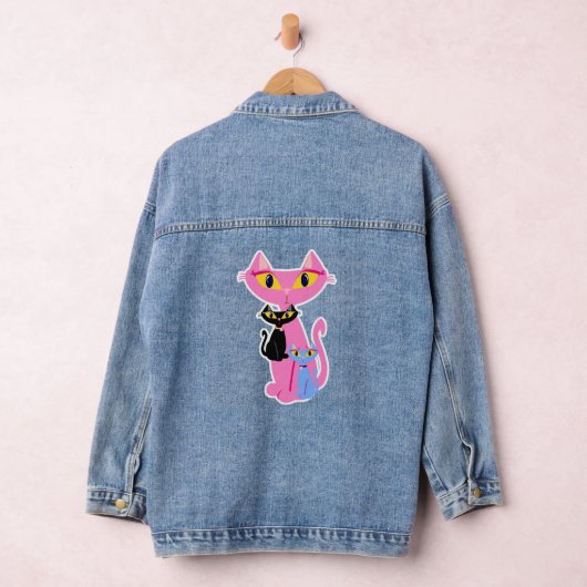 Retro Kat Trio Schattige Fun Cartoon Retro Design Denim Jacket (Hangar)