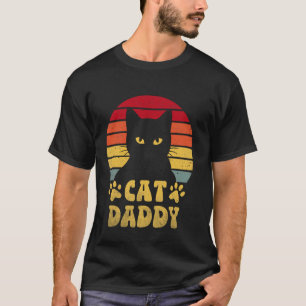 Retro Kat Vader Zwart Kat Mannen Grappige Kat Papa T-shirt
