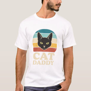 Retro Kat Vader Zwarte Kat Retro Zonsondergang Shi T-shirt