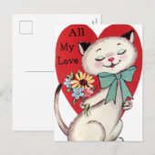 Retro kat Valentijn Vakantie briefkaart (Voorkant / Achterkant)