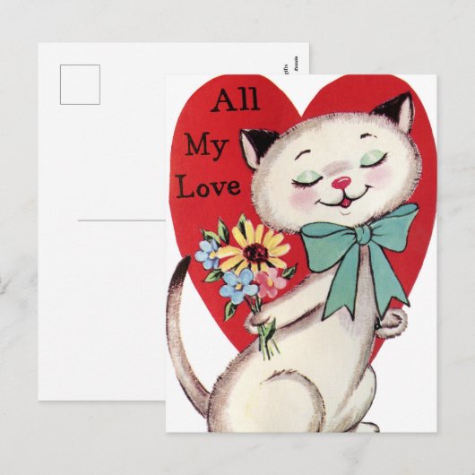 Retro  kat Valentijn Vakantie briefkaart (Voorkant / Achterkant)