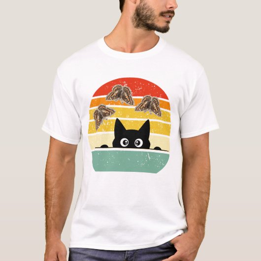 Retro kat & vlinders illustratie t-shirt (Voorkant)