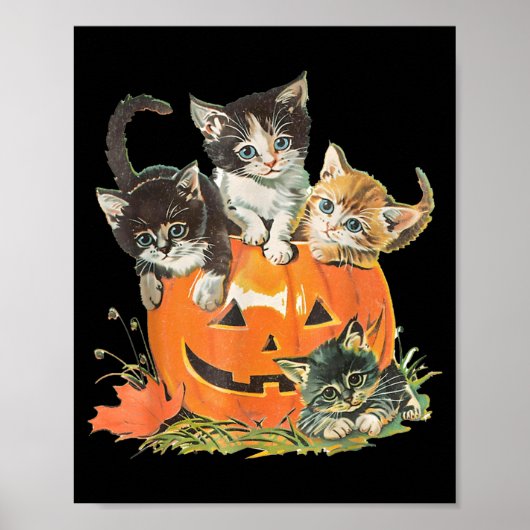 Retro Kat Y Halloween Zwarte Kitten Kostuum Poster (Voorkant)