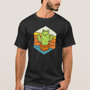 Retro Katcus Cactus Kat Plant Voor Mannen Vrouwen T-shirt