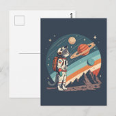 Retro Kattaan Astronaut Kosmische Ruimte Illustrat Briefkaart (Voorkant / Achterkant)