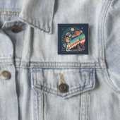 Retro Kattaan Astronaut Kosmische Ruimte Illustrat Vierkante Button 5,1 Cm (In situ)