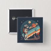Retro Kattaan Astronaut Kosmische Ruimte Illustrat Vierkante Button 5,1 Cm (Voorkant /achterkant)