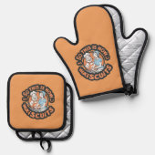 Retro Katten Chef Maiscuits Bak Kunst Ovenwant & Pannenlap Set (Voorkant / Achterkant)