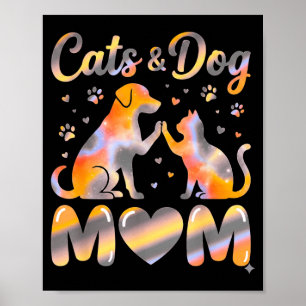 Retro katten en honden Moeder pootafdruk huisdierl Poster