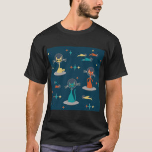 Retro Katten in de Ruimte T-shirt